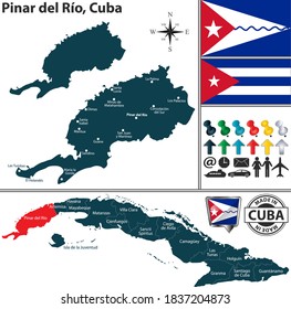 Vector map of Pinar del Rio province and location on Cuban map