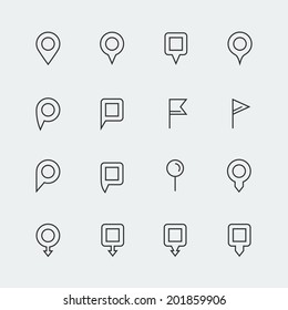 Vector map pins mini icons set, thin line