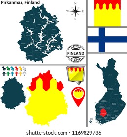 Vector map of Pirkanmaa region and location on Finnish map