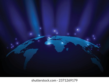 Vector. Map of the planet. World map. Global social network. Future. Blue futuristic background with planet Earth. Internet and technology.