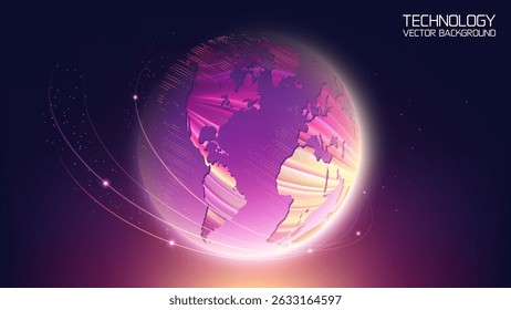 Vector. Map of the planet. World map. Global social network. Future. Blue futuristic background with planet Earth. Internet and technology. Floating blue plexus geometric background.  