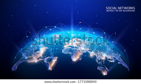 ベクター画像 惑星の地図 ワールドマップ 世界のソーシャルネットワーク 未来 青の未来的な背景と地球 のベクター画像素材 ロイヤリティフリー