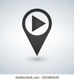 Vector of map pointer and button play. GPS locator and record symbol or icon.