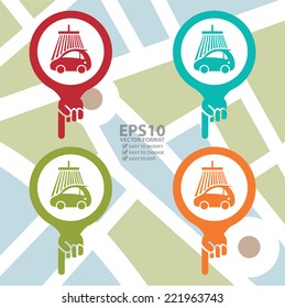 Vector : Map Pointer Icon With Car Wash Service Sign in POI Map Background 