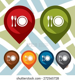 Vector : Map Pointer Icon With Restaurant, Bistro, Cafeteria Or Food Center Sign