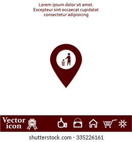 Vector : map pointer icon with trash  