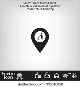 Vector : map pointer icon with trash  