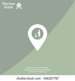Vector : map pointer icon with trash  