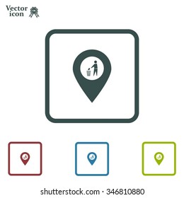 Vector : map pointer icon with trash  
