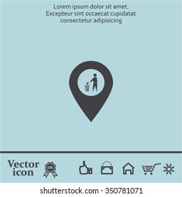Vector : map pointer icon with trash  