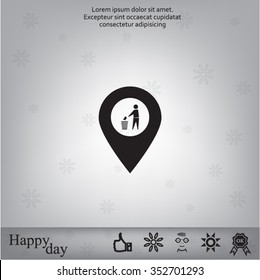 Vector : map pointer icon with trash  