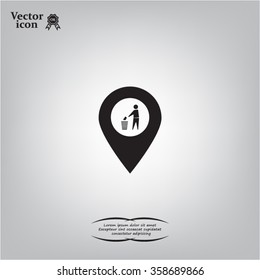 Vector : map pointer icon with trash  