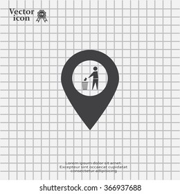 Vector : map pointer icon with trash  