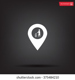 Vector : map pointer icon with trash  