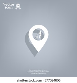 Vector : map pointer icon with trash  