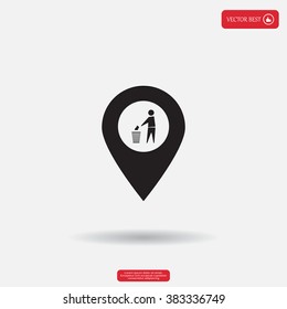 Vector : map pointer icon with trash  