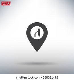 Vector : map pointer icon with trash  