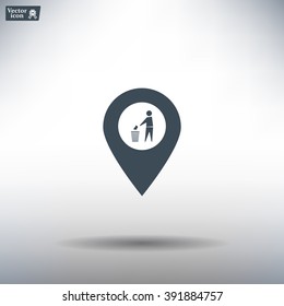 Vector : map pointer icon with trash  