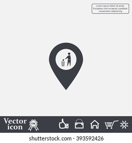 Vector : map pointer icon with trash  