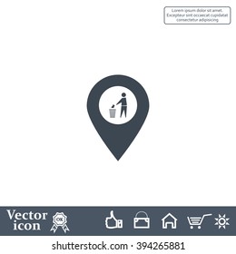 Vector : map pointer icon with trash  