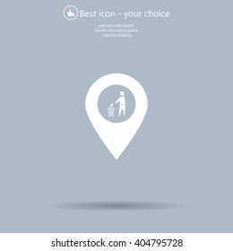 Vector : map pointer icon with trash  