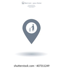Vector : map pointer icon with trash  