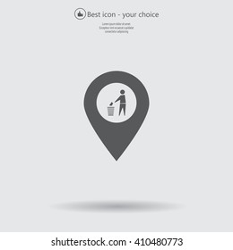 Vector : map pointer icon with trash  