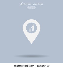 Vector : map pointer icon with trash  