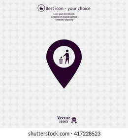 Vector : map pointer icon with trash  
