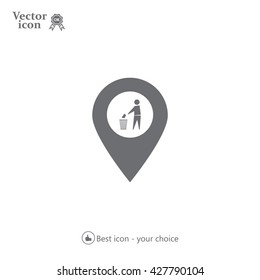 Vector : map pointer icon with trash  