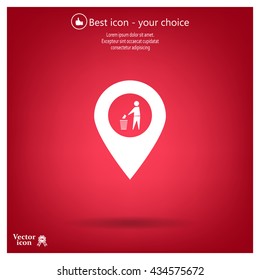 Vector : map pointer icon with trash  