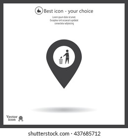 Vector : map pointer icon with trash  