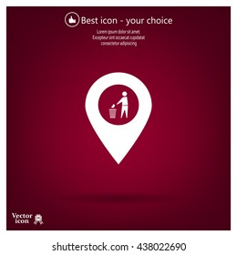 Vector : map pointer icon with trash  
