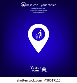 Vector : map pointer icon with trash  