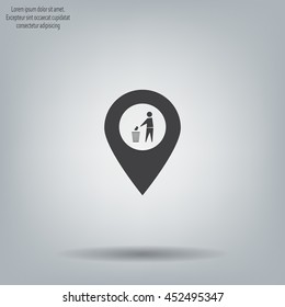 Vector : map pointer icon with trash  