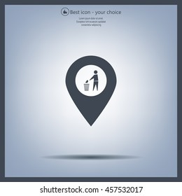 Vector : map pointer icon with trash  