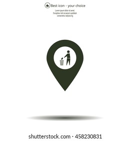 Vector : map pointer icon with trash  