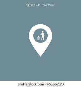 Vector : map pointer icon with trash  