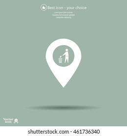 Vector : map pointer icon with trash  