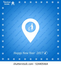 Vector : map pointer icon with trash  