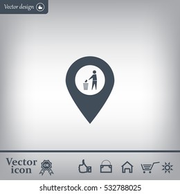Vector map pointer icon with trash  