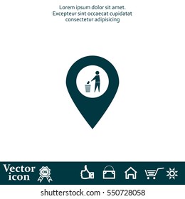 Vector : map pointer icon with trash  