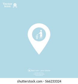 Vector : map pointer icon with trash  