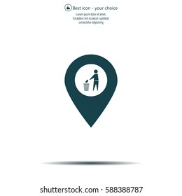 Vector : map pointer icon with trash  