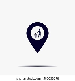Vector : map pointer icon with trash  