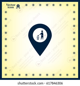 Vector : map pointer icon with trash  