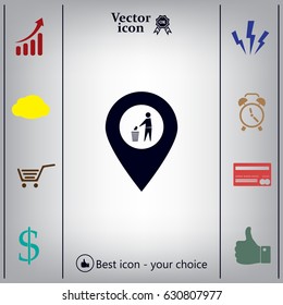 Vector : map pointer icon with trash  