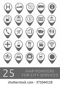 Vector map pointers with city services icons