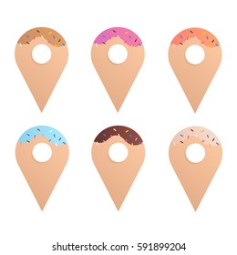 Vector map pointers illustrated as  donuts isolated on white background.
