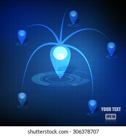 Vector : Map pointers network on business blue background